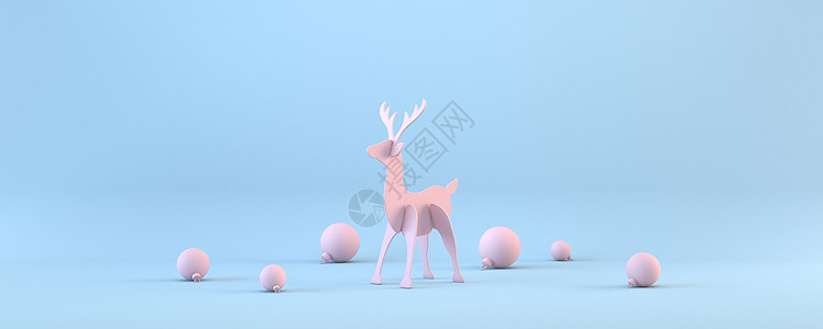粉红圣诞球木制驯鹿和3D图片