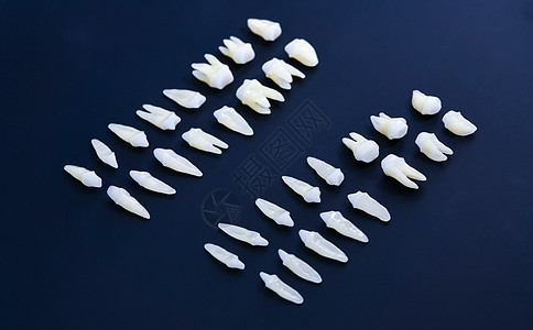 蓝色背景的白牙牙疼搪瓷萃取空腔药品卫生磨牙团体宏观凹痕图片