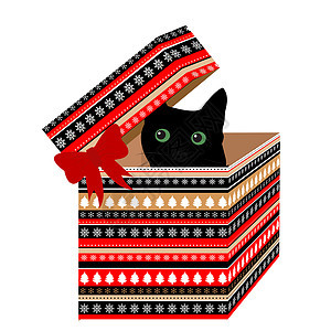 圣诞礼物盒 里面有黑猫图片