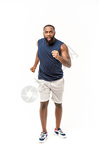 白人背景上孤立的非洲裔美籍青年运动员短跑慢跑成人短裤活力男性运动速度赛跑者身体竞赛图片