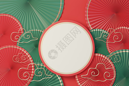 3d 将白色空圆筒框的顶部视图用于模拟和显示具有中华传统背景的产品反射奢华小样展示推介会广告品牌圆圈场景海报图片