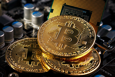 金比特币加密货币 在计算机电路板 CPU母板硬币电脑现金金融银行银行业技术网络密码图片