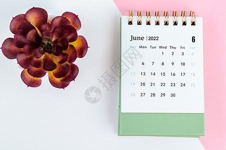 2022年6月的案头日历台历数字议程公司办公室英语打印日记桌子日程图片