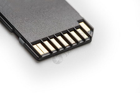 白色背景的黑色 SD 内存卡单反配饰闪光光盘空速封锁标准贮存备份宏观图片