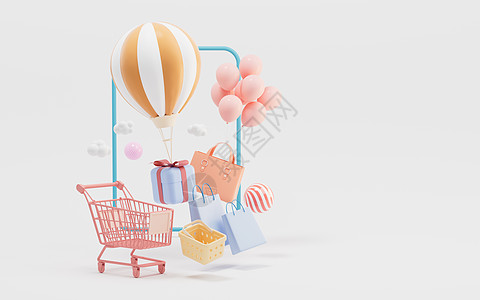 购物和礼品 购物主题 3D铸造网上购物店铺网店电子商务渲染展示大甩卖气球消费者服务图片