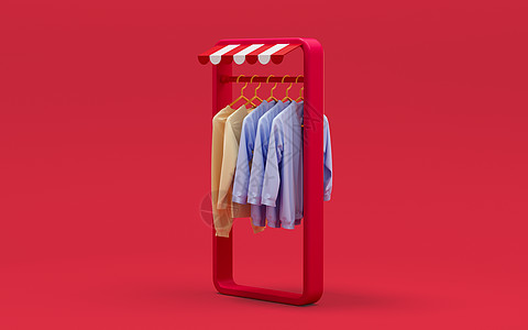 一些红色背景的衣服和电话框 3D翻接图片