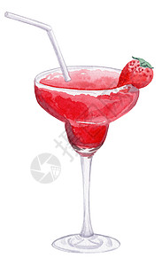 在白色背景上隔绝的玻璃杯中抽红色草莓dayquiri鸡尾酒图片