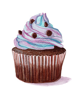 蓝色和紫色纸杯蛋糕 在白色背景上隔绝图片