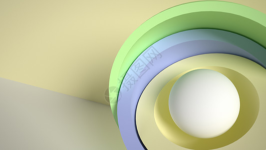 多色闪光半球 核心和分层 三维图示 原始环形圆圈金属插图反射轨道场景白色运动动画片图片