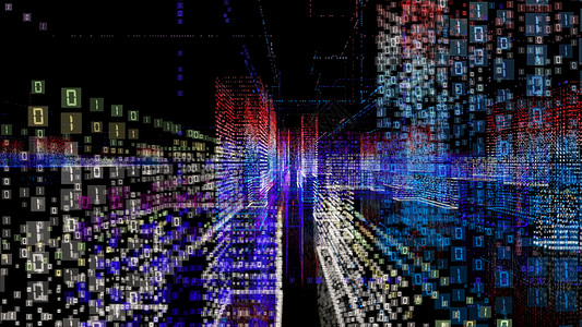 带有数字建筑的3D城市抽象全息图数据互联网科技建筑物技术电脑交通3d渲染矩阵图片