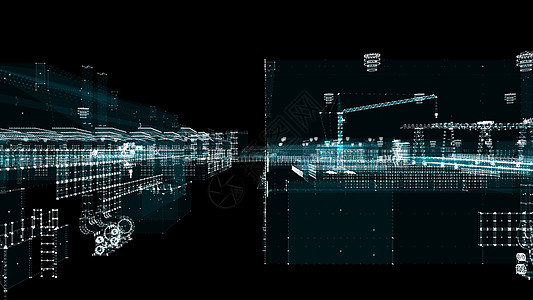 工业技术概念 工业4 0建筑粒子矩阵科学虚拟现实3d数字化工厂人工智能高科技图片