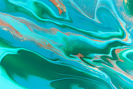 海洋潮流风格的抽象大理石蓝色质地模仿荧光海浪静脉波纹流动绿色液体打印图片