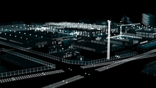 工业技术概念 工业4 0高科技粒子建筑工厂环境数据3d起重机电脑城市图片