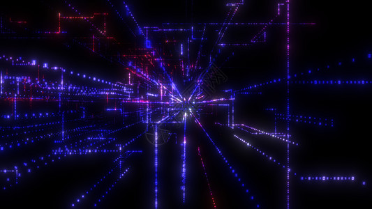 飞入数字技术隧道中互联网矩阵背景网络蓝色激光电脑运动粒子3d图片
