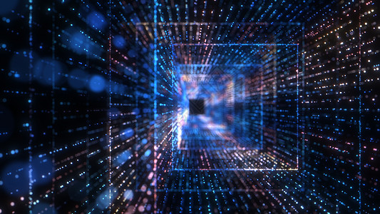 飞入数字技术隧道中商业激光电脑数据网络蓝色科学屏幕3d运动图片
