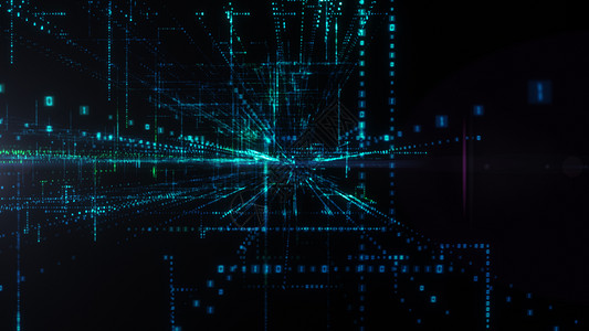 飞入数字技术隧道中运动活力蓝色数据速度粒子背景3d商业矩阵图片