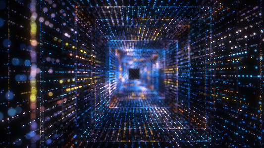 飞入数字技术隧道中蓝色代码背景粒子3d商业屏幕互联网激光矩阵图片