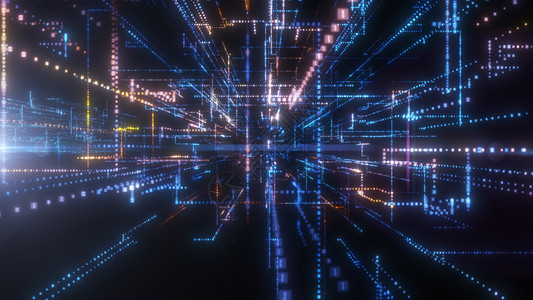 飞入数字技术隧道中粒子网络活力矩阵蓝色速度商业运动代码数据图片
