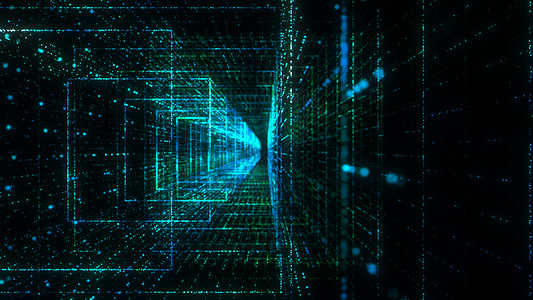 飞入数字技术隧道中数据科学速度商业粒子背景矩阵代码激光屏幕图片
