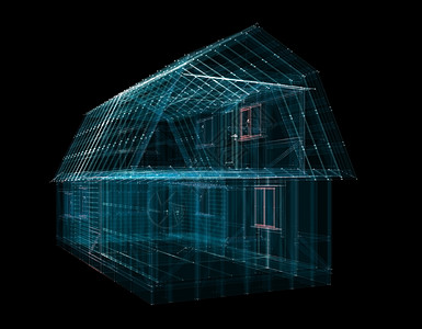 3D 数字粒子之家屏幕代码技术全息界面项目建筑学数据房子矩阵图片