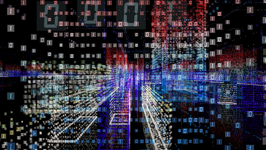 带有数字建筑的3D城市抽象全息图技术建筑学矩阵渲染街道商业科技互联网理念数据图片