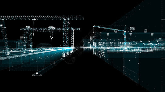 工业技术概念 工业4 0科学数字化建筑起重机窗户数据高科技全息互联网矩阵背景图片