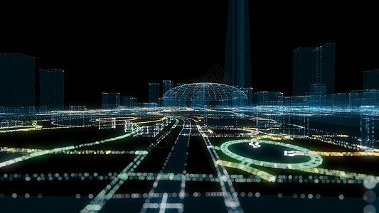 未来的智能数字城市 智能城市和技术商业概念 三网格摩天大楼全景天际小说交通展示显示器科学3d图片