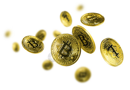 白色背景上飞扬的比特币金币经济商业金子硬币密码金属交换互联网银行现金图片