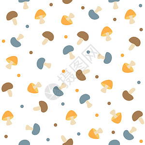 白色背景各种蘑菇无缝病媒模式的白底蘑菇食物伞菌插图草图森林植物橙子卡通片菌类涂鸦图片