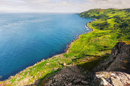 莫赫悬崖从英国北爱尔兰的悬崖 Fair Head背景