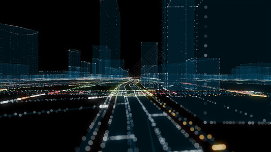 未来的智能数字城市 智能城市和技术商业概念 三流量全景科幻界面景观辉光显示器飞行建筑学蓝色图片