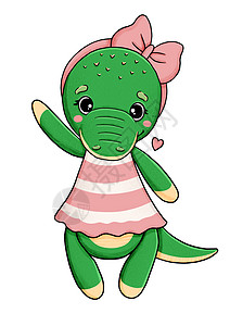穿粉红裙子的可爱小鳄鱼和蝴蝶结图片