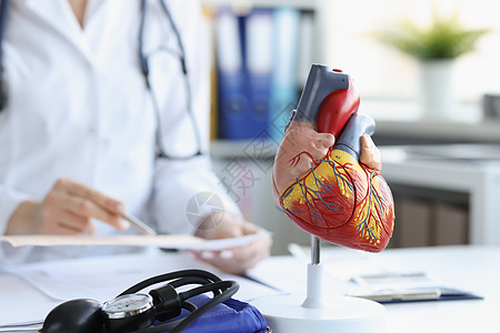 医生桌上心脏的解解剖模型 模糊不清图片