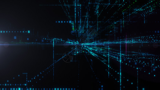 飞入数字技术隧道中辉光深度电脑显示器矩阵智力设计粒子运动商业图片