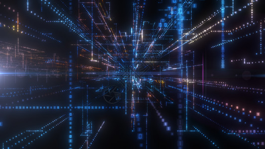 飞入数字技术隧道中电脑辉光矩阵科学智力深度设计速度科幻显示器图片