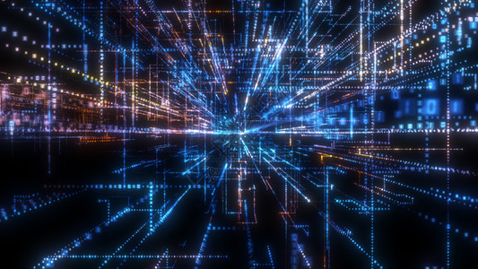 飞入数字技术隧道中数据3d背景代码矩阵蓝色激光速度科学网络图片