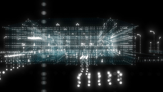 3D 数字粒子之家科学全息效果科幻电脑设计辉光建造建筑智力背景图片