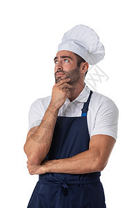 厨师用白衣烹饪的肖像职业工人美食外套男人食物餐厅微笑厨房思维图片