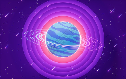 太空中的行星 3D感知流星青色卡通片球体科幻蓝色想像力轨道星系八字图片