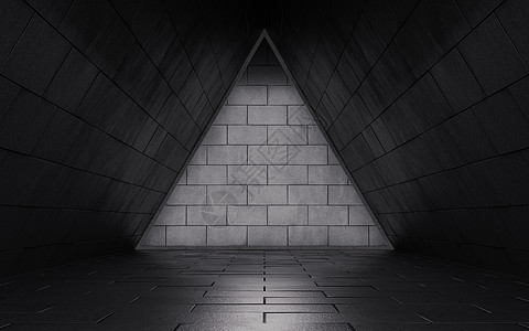 有砖墙的黑暗隧道 3D翻接渲染大厅建筑学技术反射建造走廊空隙三角形地面图片