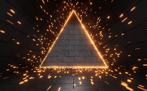 有砖墙的黑暗隧道 3D翻接三角形建筑学大厅空隙建筑渲染反射地面技术走廊图片