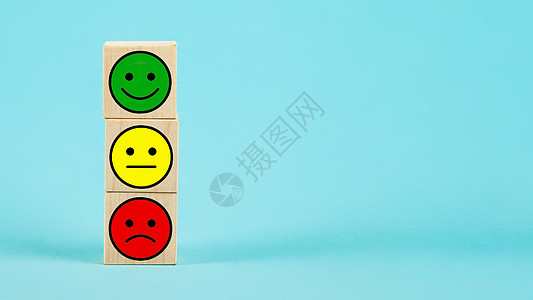 Wooden 立方体区块堆叠着图标脸 最优秀的布员工表情游戏领导微笑服务情绪评分职业情感图片