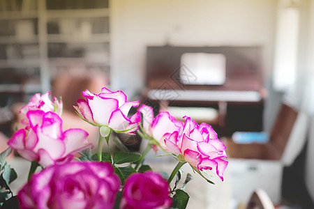 一束玫瑰花 一束美丽的玫瑰在客厅钢琴前的照片花头紫色情感背景季节植物黑色庆典叶子花瓣图片