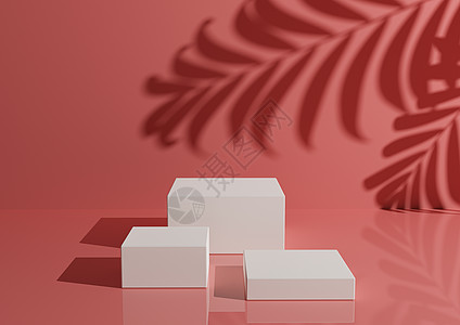 光面纸三个白色讲台或站在粉色面纸背景上供产品展示 最小型的静音葡萄果红成分用于产品摄影 3D 制作模型背景