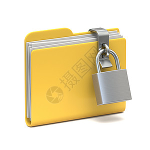 黄色文件夹图标密码保护概念 3D图片