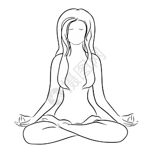 瑜伽 美容院 温泉标志 标签或标签 一个坐在莲花位置的女孩女士活力药品插图标识女神治疗姿势徽章沙龙图片
