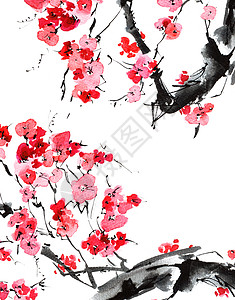 水花樱花叶子艺术树叶刷子绘画手绘枝条植物花朵草图图片