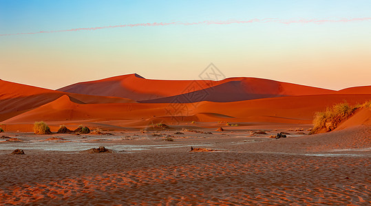 纳米比亚非洲干旱地貌的深干地风景沙漠橙子平底锅旅游冒险脚印晴天阴影孤独图片