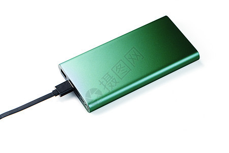 白色背景上隔离的绿色电源 具有安全的绿色能源屏幕力量收费电池技术手机活力工具适配器数据图片