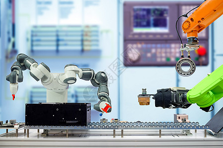 工业机器人自动自动化 通过智能工厂的传送带进行工作图片